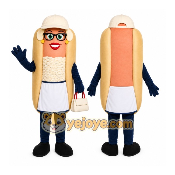 Beige Hotdog Mascot Costume with Custom Logo