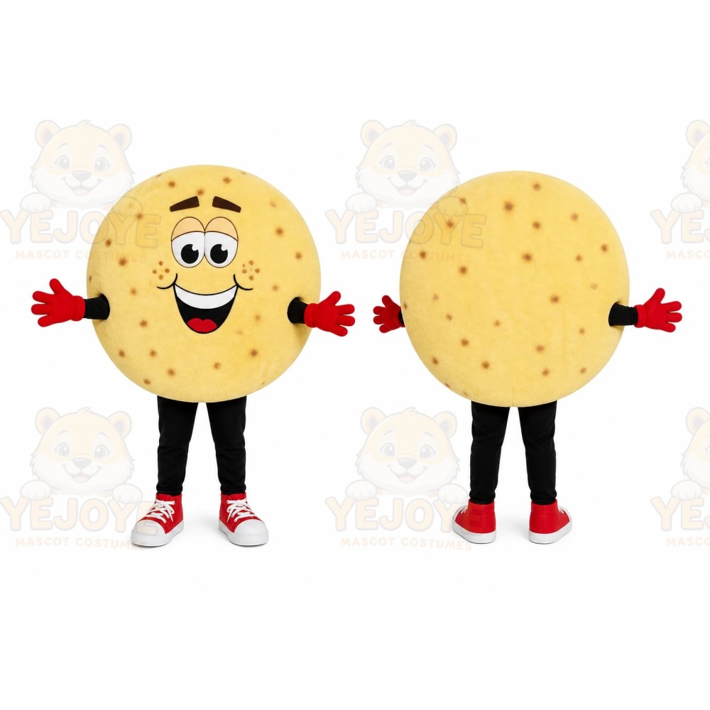 Beige Cookie Mascot Costume with Custom Logo