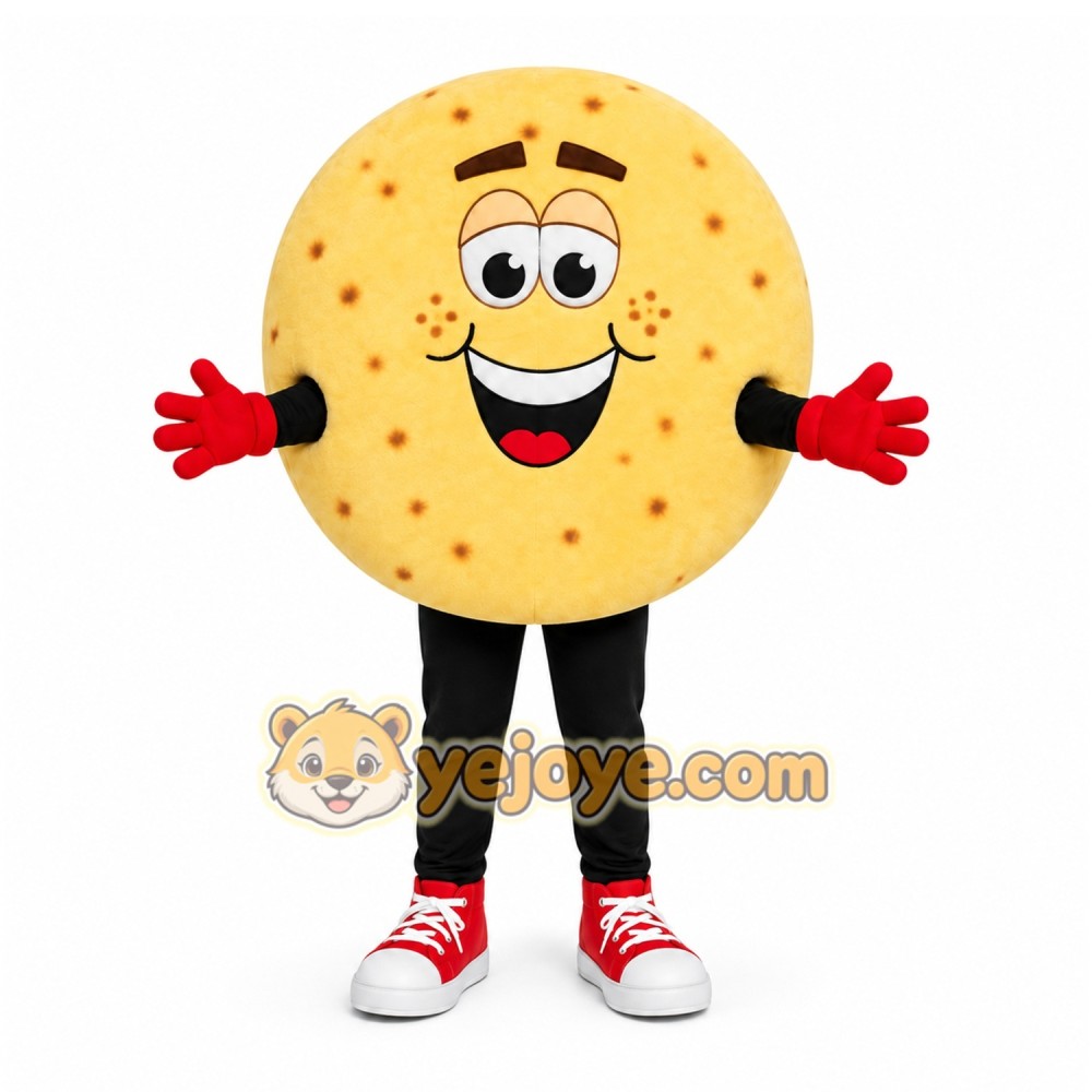 Beige Cookie Mascot Costume with Custom Logo Beige Cookie Mascot Costume with Custom Logo