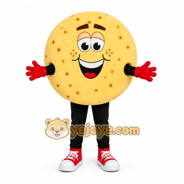 Beige Cookie Mascot Costume with Custom Logo