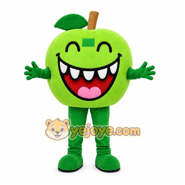 Green Apple Mascot Costume with Custom Logo