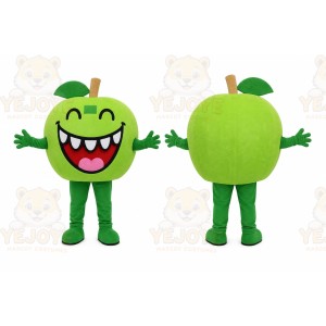 Green Apple Mascot Costume with Custom Logo