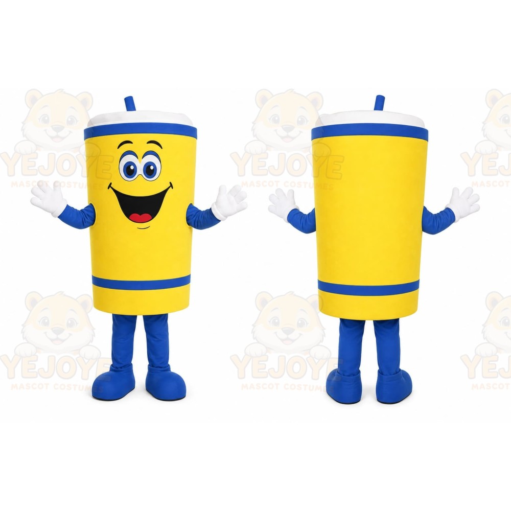 Yellow Drink Mascot Costume with Custom Logo