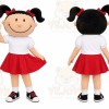 Red Girl Mascot Costume with Custom Logo
