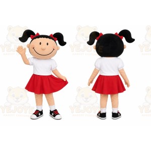 Red Girl Mascot Costume with Custom Logo