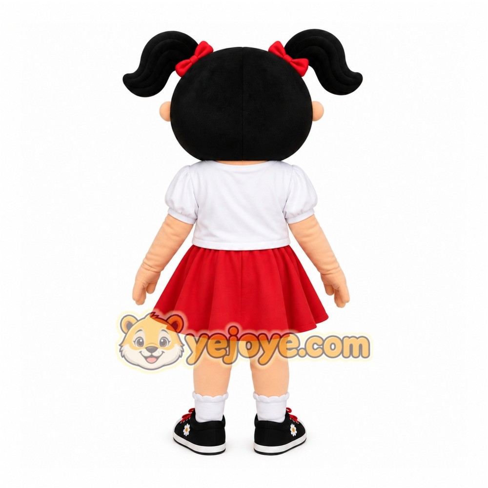 Red Girl Mascot Costume with Custom Logo