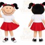 Red Girl Mascot Costume with Custom Logo