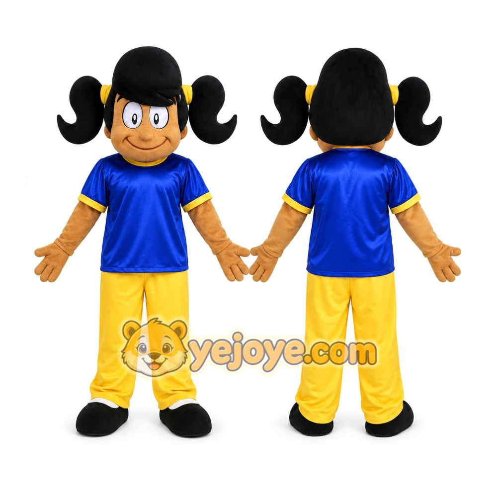 Blue Girl Mascot Costume with Custom Logo Blue Girl Mascot Costume with Custom Logo