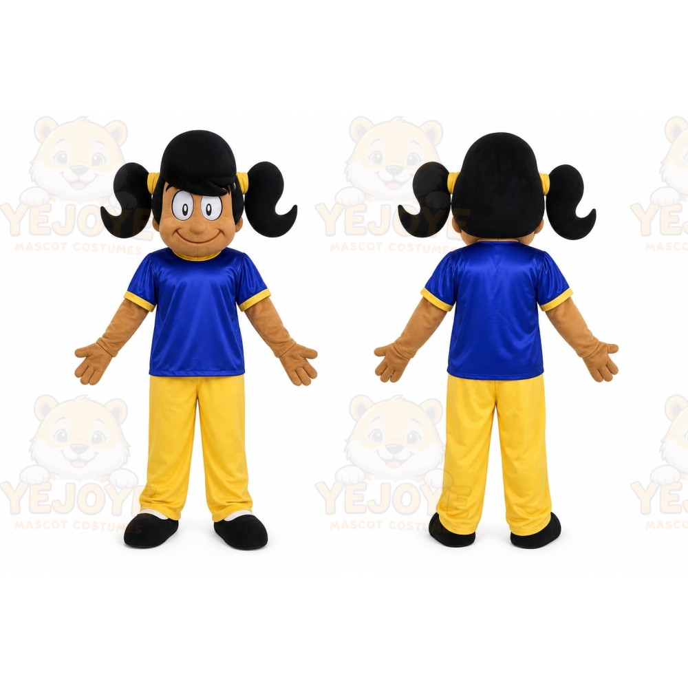 Blue Girl Mascot Costume with Custom Logo