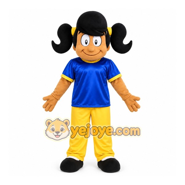 Blue Girl Mascot Costume with Custom Logo