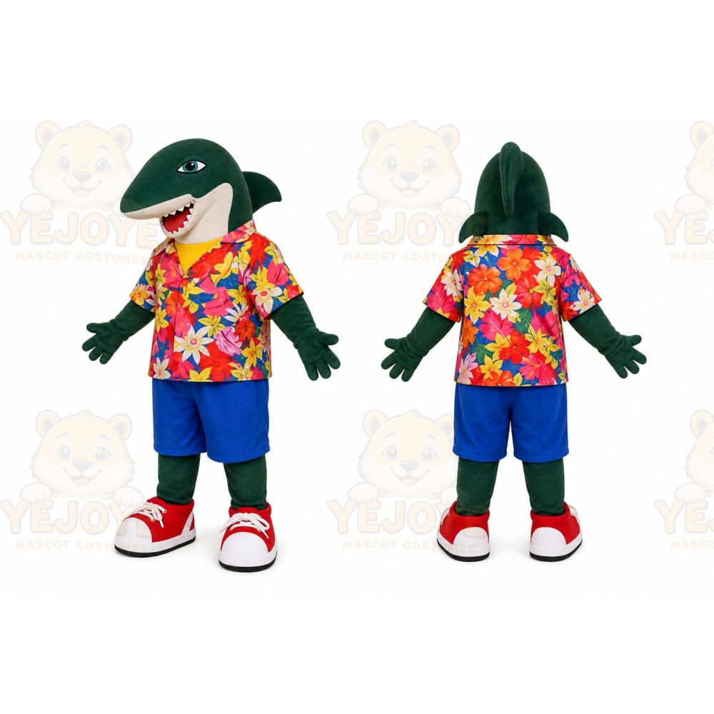 Green Shark Mascot Costume with Custom Logo