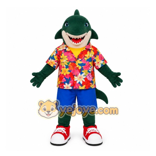 Green Shark Mascot Costume with Custom Logo