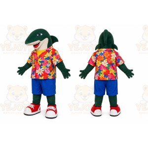 Green Shark Mascot Costume with Custom Logo