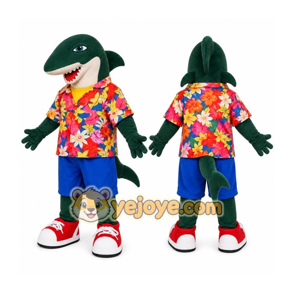 Green Shark Mascot Costume with Custom Logo