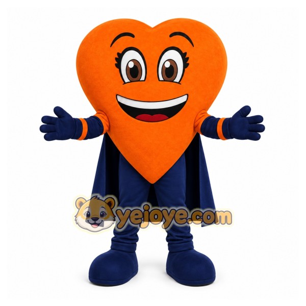 Orange Heart Mascot Costume with Custom Logo