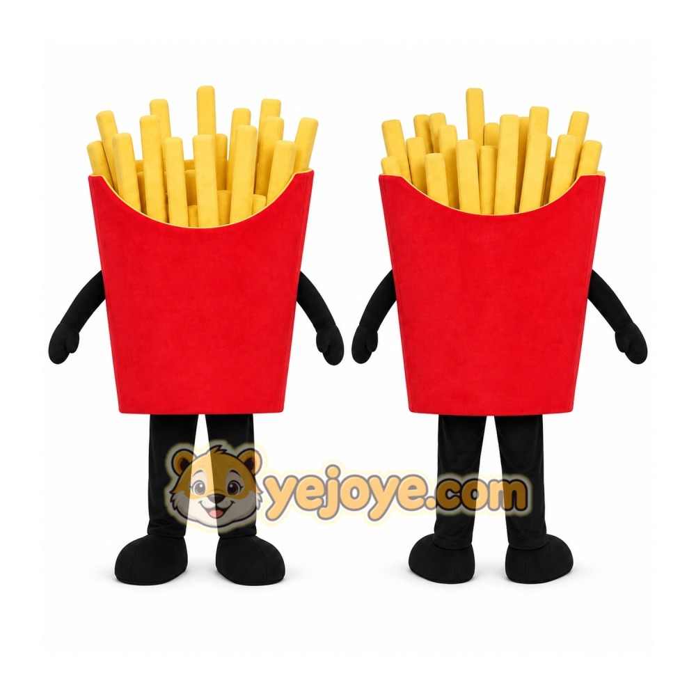 Red French Fries Mascot Costume with Custom Logo