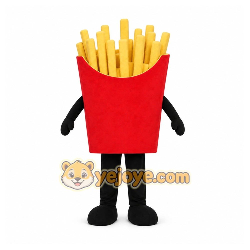 Red French Fries Mascot Costume with Custom Logo