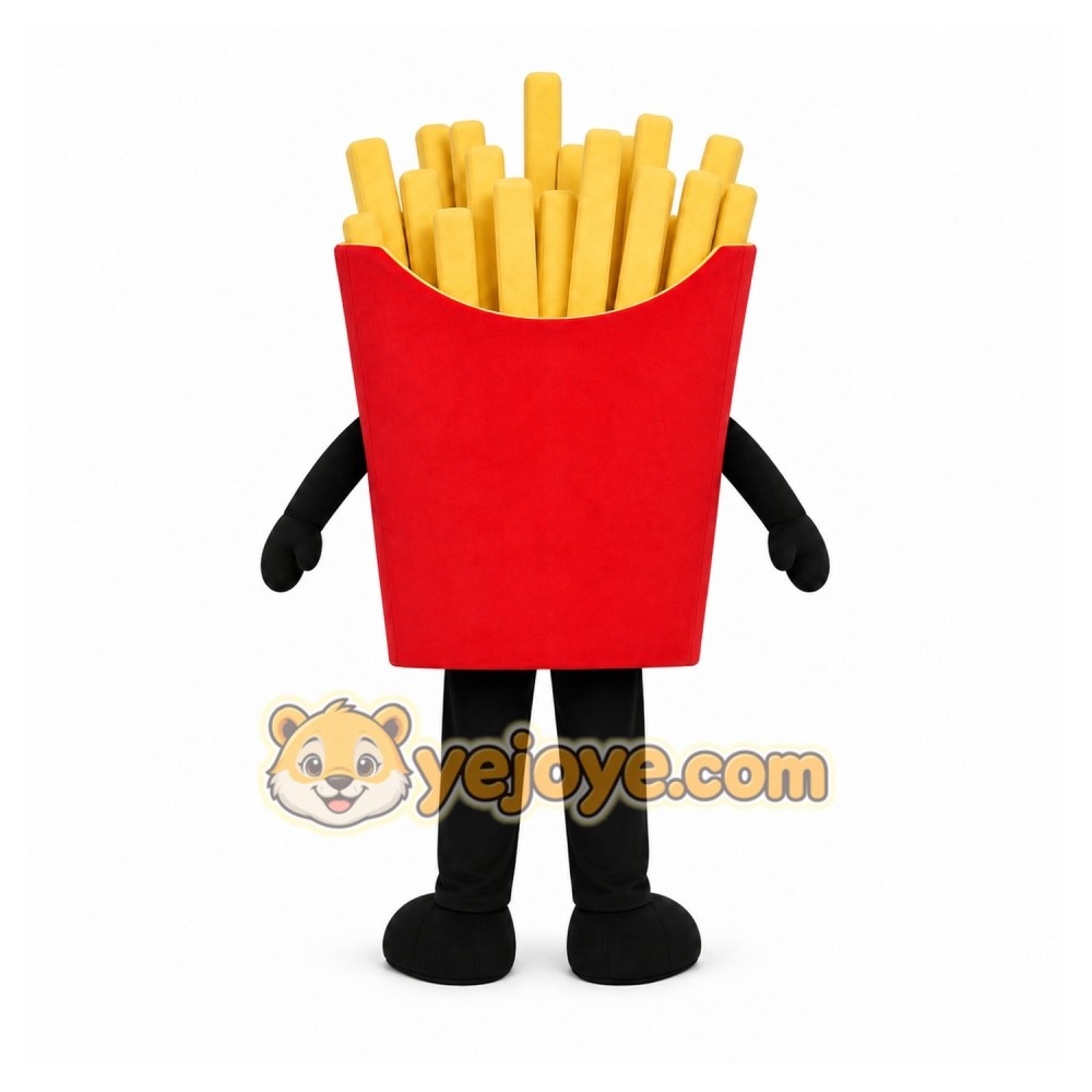 Red French Fries Mascot Costume with Custom Logo