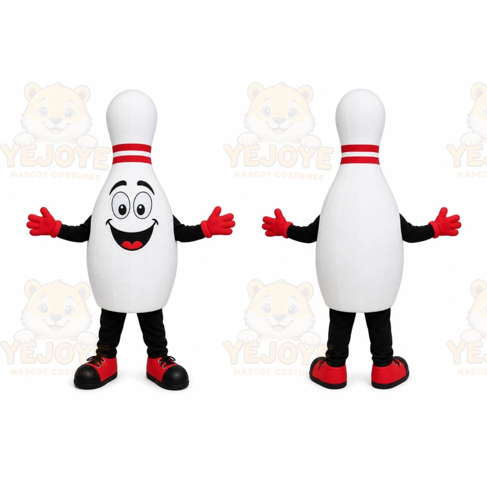 White Bowling Pin Mascot Costume with Custom Logo