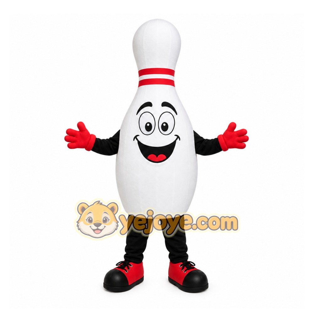 White Bowling Pin Mascot Costume with Custom Logo White Bowling Pin Mascot Costume with Custom Logo