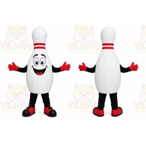 White Bowling Pin Mascot Costume with Custom Logo