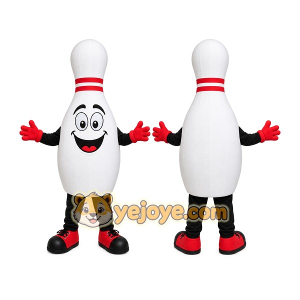 White Bowling Pin Mascot Costume with Custom Logo