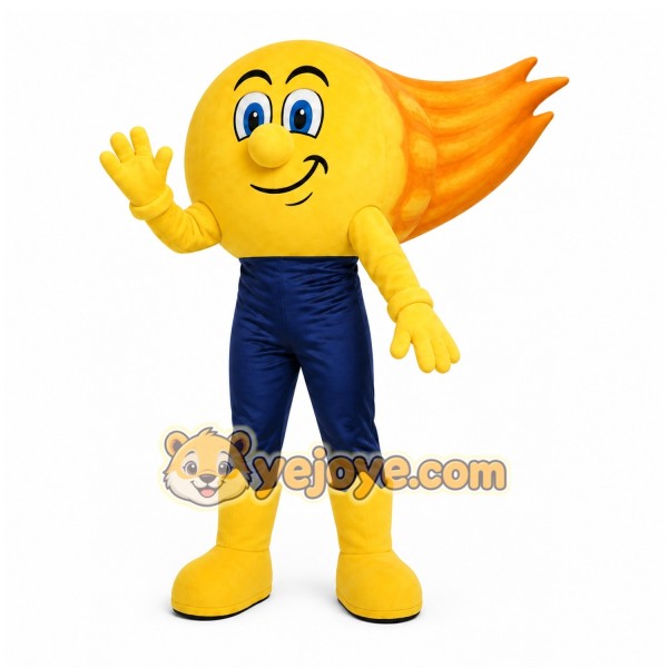Yellow Comet Mascot Costume with Custom Logo