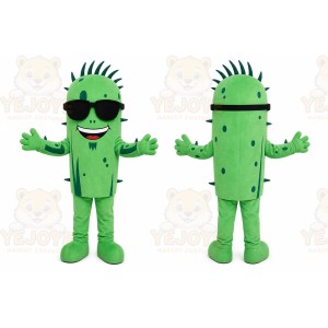 Green Cactus Mascot Costume with Custom Logo