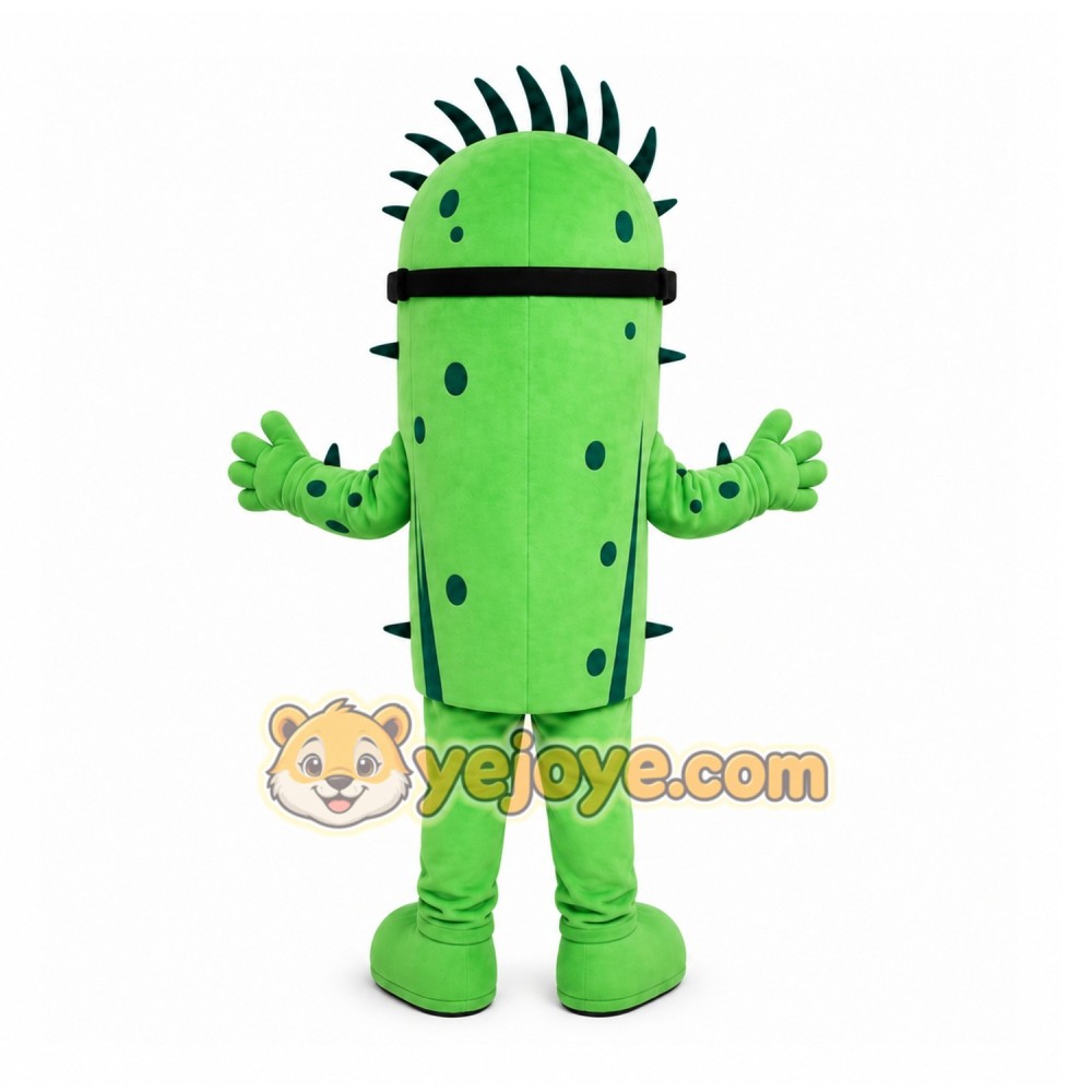 Green Cactus Mascot Costume with Custom Logo