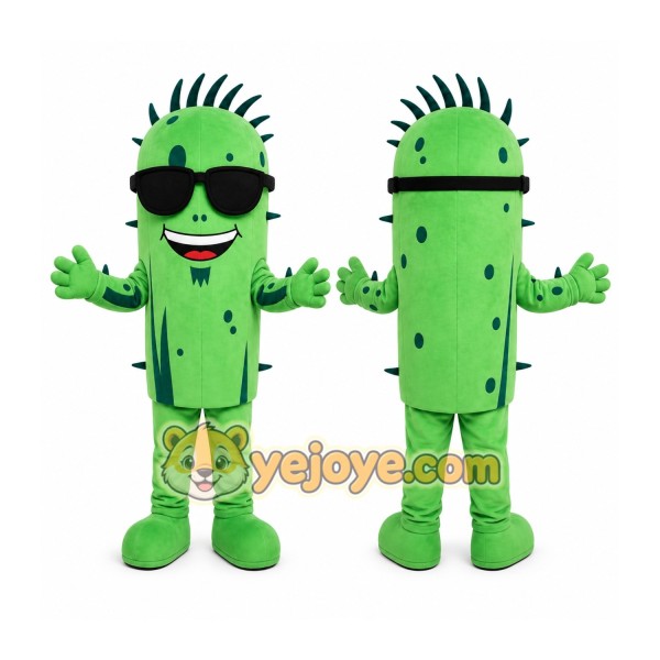 Green Cactus Mascot Costume with Custom Logo