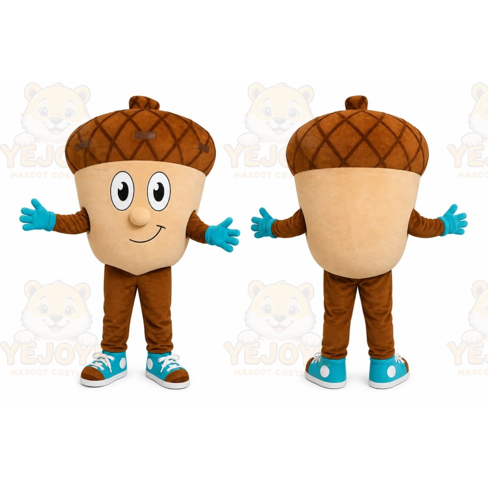 Brown Acorn Mascot Costume with Custom Logo