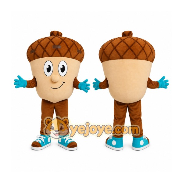 Brown Acorn Mascot Costume with Custom Logo