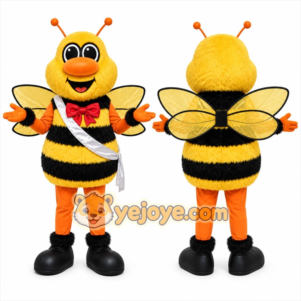 Yellow Bee Mascot Costume with Custom Logo Yellow Bee Mascot Costume with Custom Logo