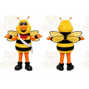 Yellow Bee Mascot Costume with Custom Logo