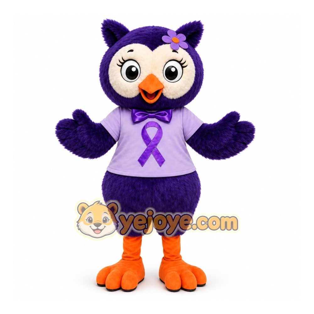 Purple Owl Mascot Costume with Custom Logo Purple Owl Mascot Costume with Custom Logo