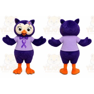 Purple Owl Mascot Costume with Custom Logo