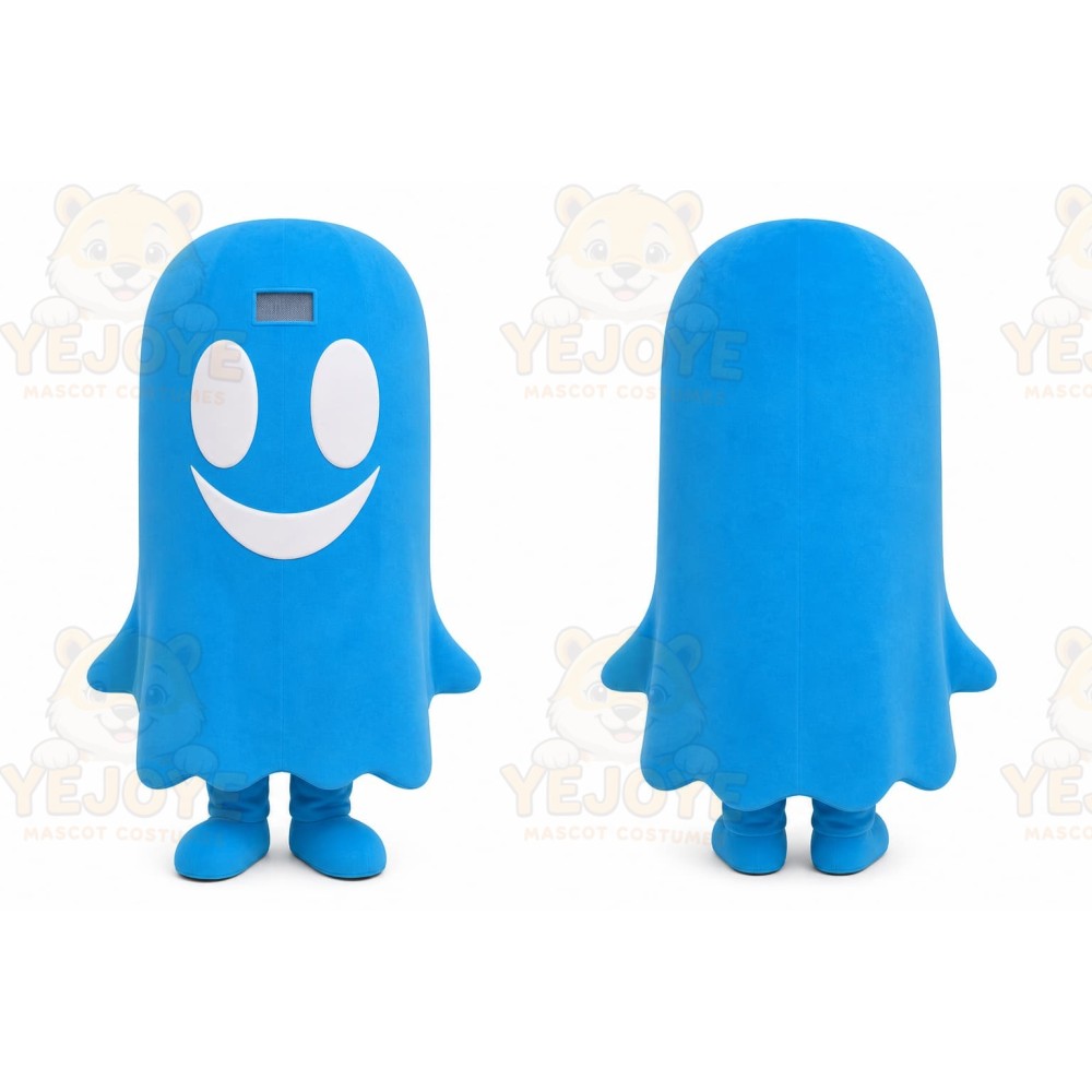 Blue Ghost Mascot Costume with Custom Logo