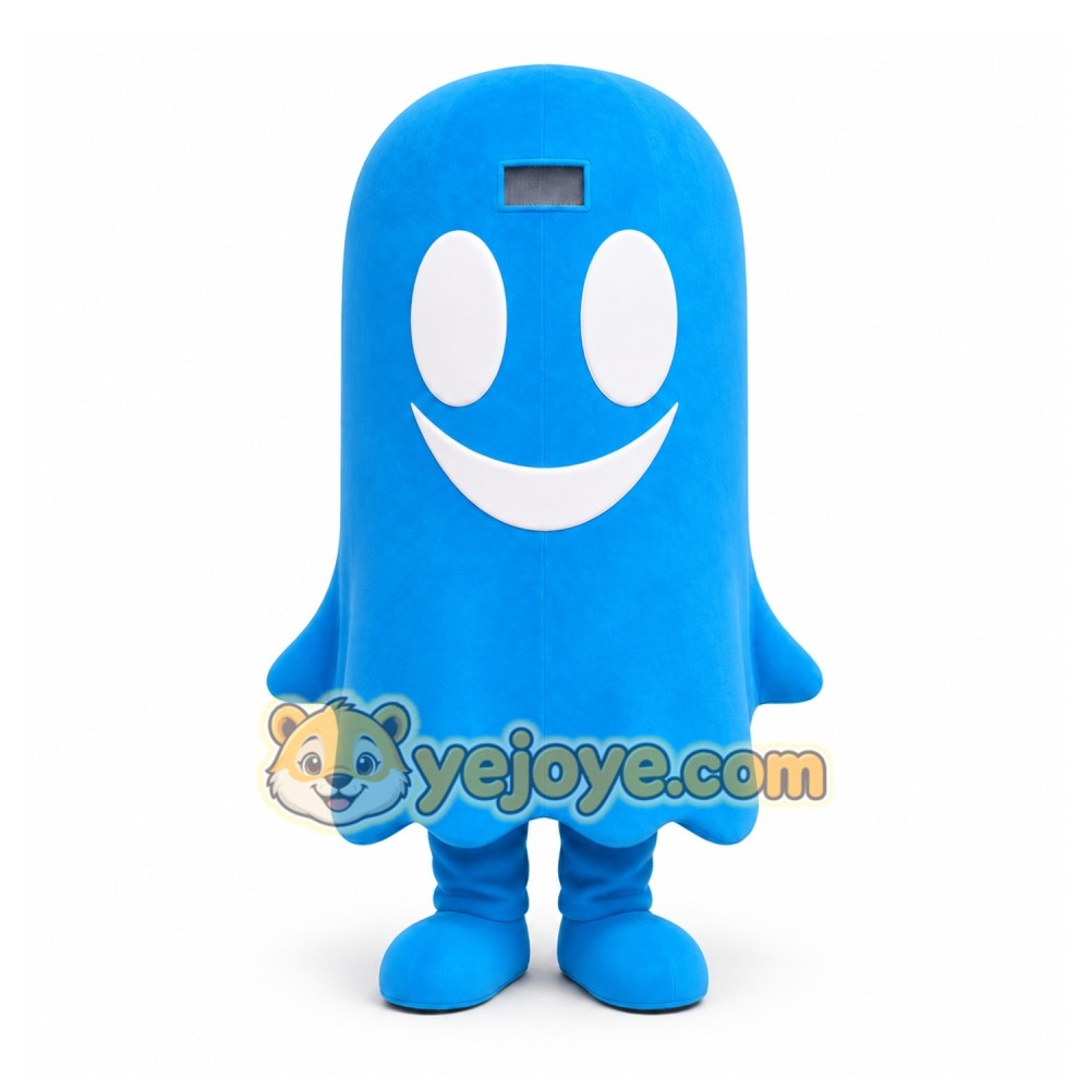 Blue Ghost Mascot Costume with Custom Logo Blue Ghost Mascot Costume with Custom Logo
