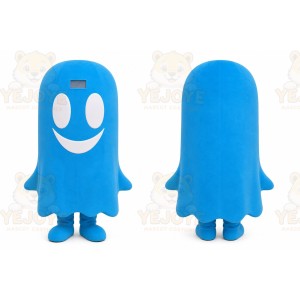 Blue Ghost Mascot Costume with Custom Logo