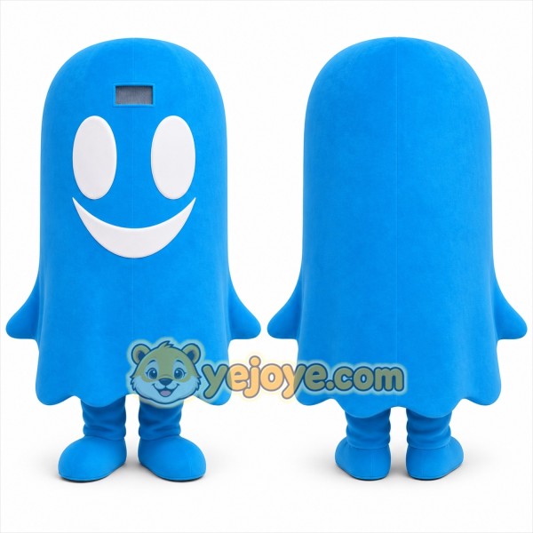 Blue Ghost Mascot Costume with Custom Logo