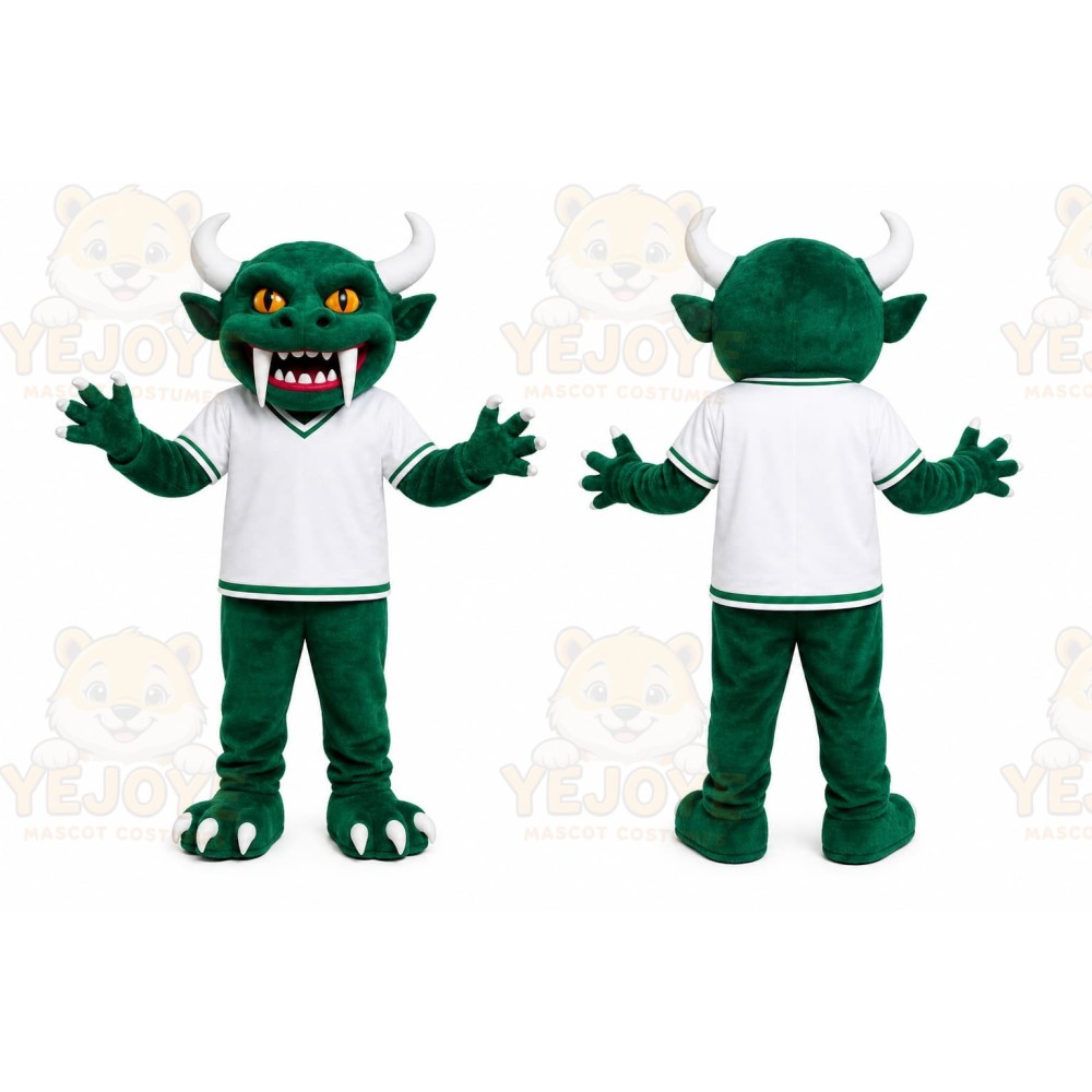 Green Monster Mascot Costume with Custom Logo