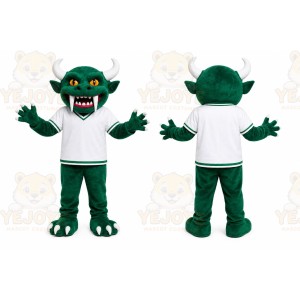 Green Monster Mascot Costume with Custom Logo