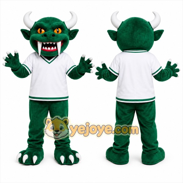 Green Monster Mascot Costume with Custom Logo