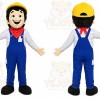 Blue Worker Mascot Costume with Custom Logo