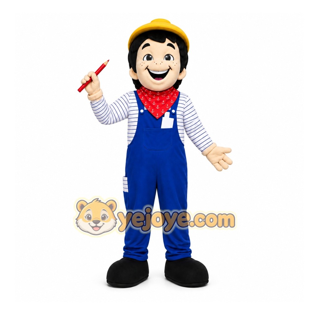 Blue Worker Mascot Costume with Custom Logo Blue Worker Mascot Costume with Custom Logo