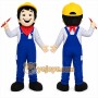 Blue Worker Mascot Costume with Custom Logo