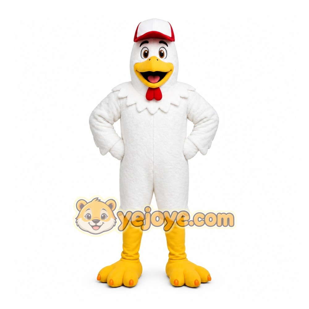 White Chicken Mascot Costume with Custom Logo White Chicken Mascot Costume with Custom Logo