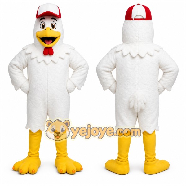 White Chicken Mascot Costume with Custom Logo