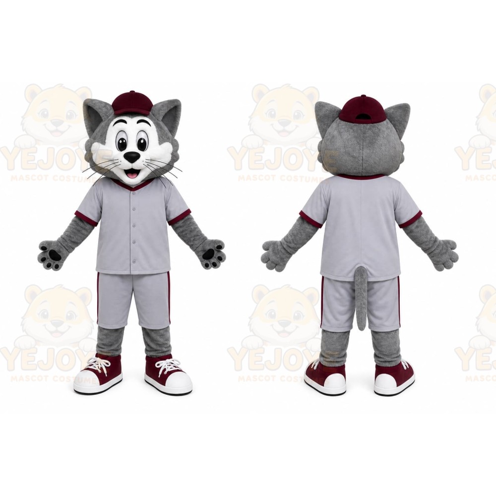 Gray Cat Mascot Costume with Custom Logo