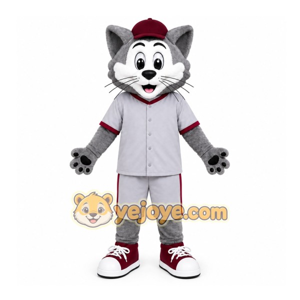 Gray Cat Mascot Costume with Custom Logo Gray Cat Mascot Costume with Custom Logo